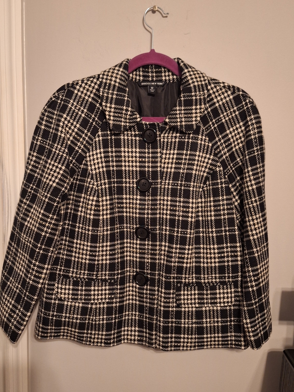 Briggs New York Black & White Plaid Blazer Suit Jacket Shacket